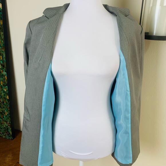 Kasper Size 16 Women's Pinstripe Blazer Jacket Gray Single Button Office Career - Picture 7 of 11
